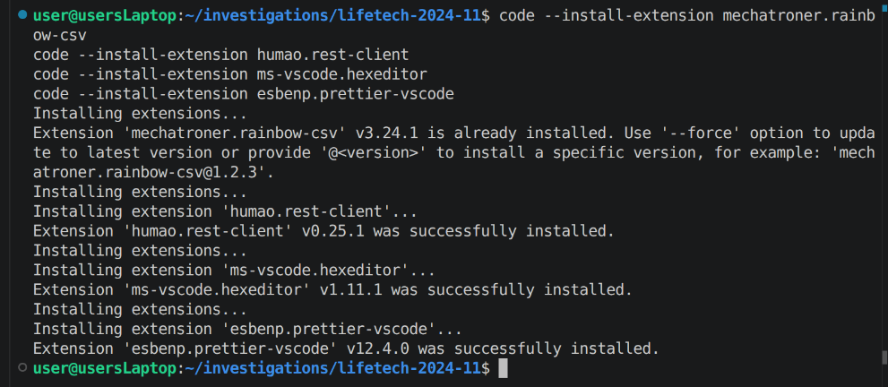 VS Code extensions installation panel