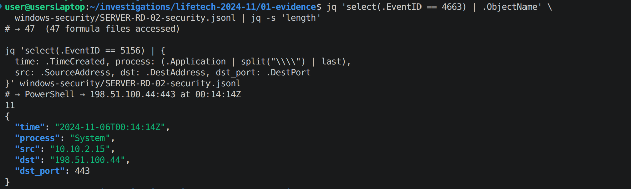 SERVER-RD-02 Windows Security events — file access and exfil connection