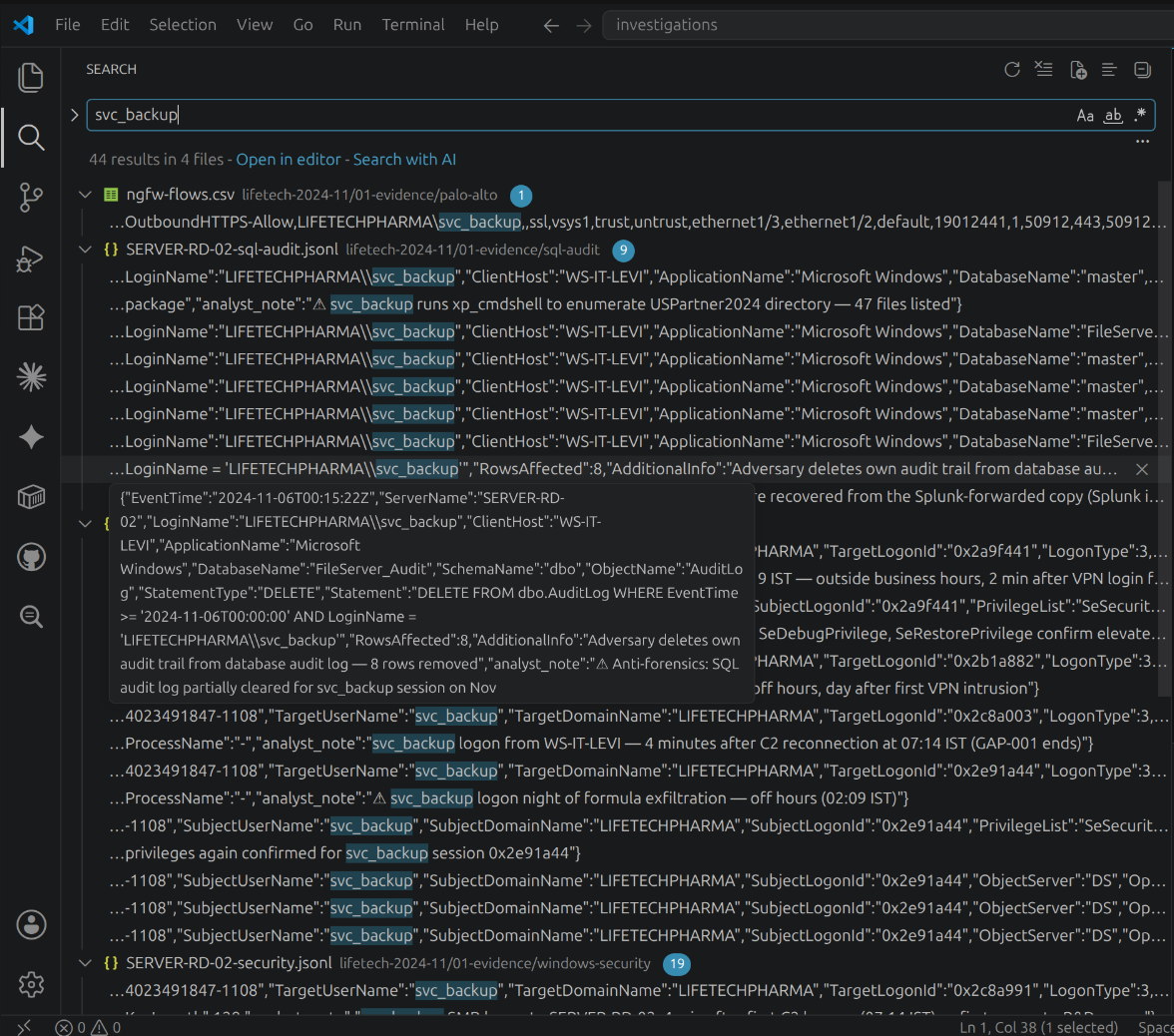 Global search — svc_backup pivot