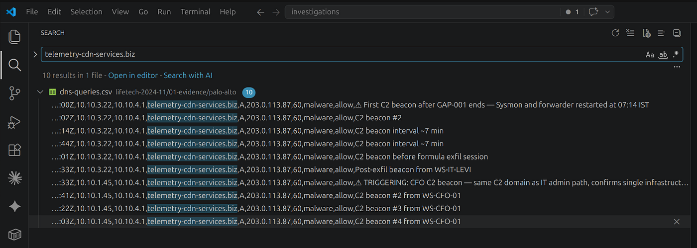 Global search — C2 domain pivot