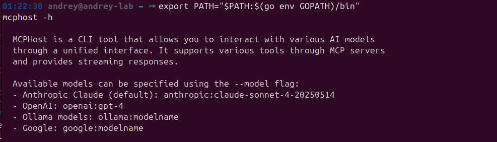 HexStrike MCP orchestration with Ollama Ubuntu host Kali VM SSH bridging and performance — 5.1 Install Go + mcphost