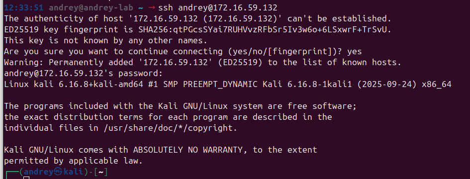 HexStrike MCP orchestration with Ollama Ubuntu host Kali VM SSH bridging and performance — 4.2 Enable SSH on Kali
