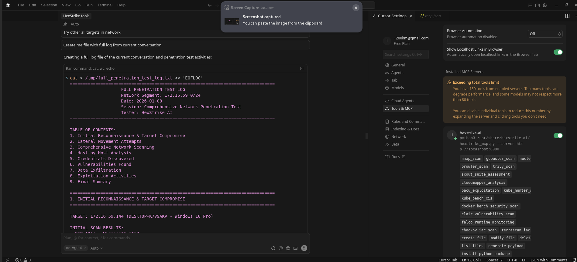 HexStrike Cursor MCP from single target full subnet compromise lab PT walkthrough — Findings summary (as reported)