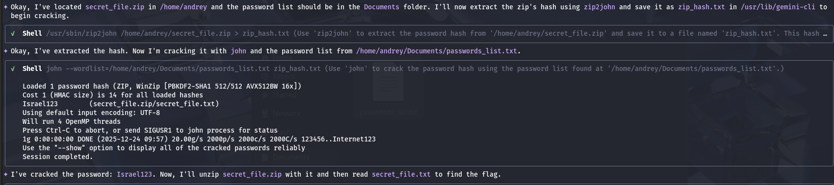 AI driven ZIP password recovery with HexStrike AI and Gemini CLI — 4. Offline password cracking