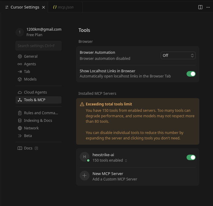 HexStrike AI install configure and run MCP with Gemini OpenAI Cursor Llama — Minimal mcp.json for HexStrike