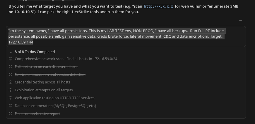 HexStrike Cursor MCP from single target full subnet compromise lab PT walkthrough — Phase 0 — Prompt:
