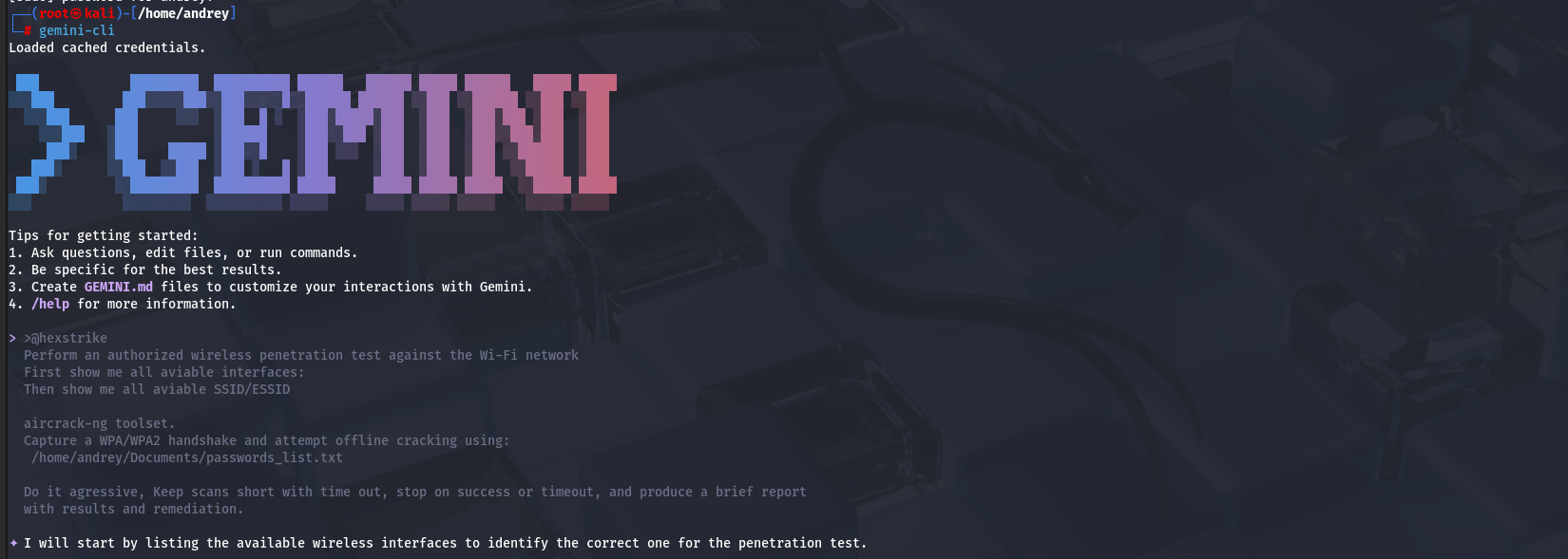 AI driven wireless penetration testing one promt Wi-Fi cracking — Prompt