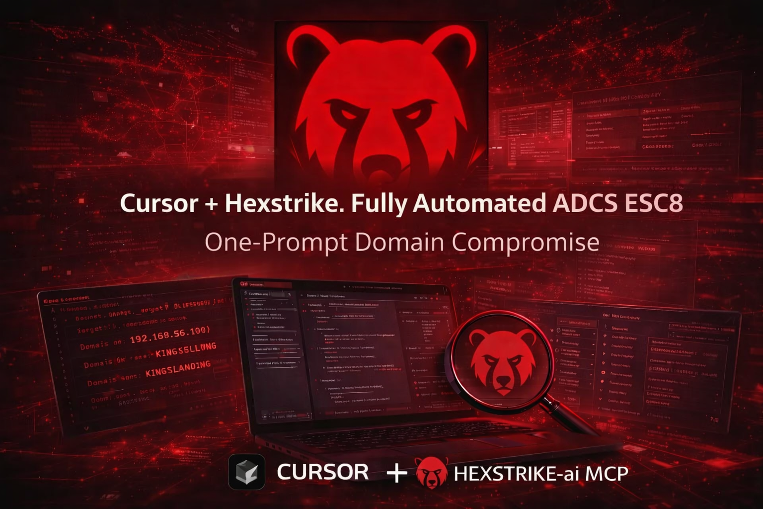 Cursor HexStrike fully automated ADCS ESC8 attack — Controlled ADCS ESC8 validation with Cursor and HexStrike MCP