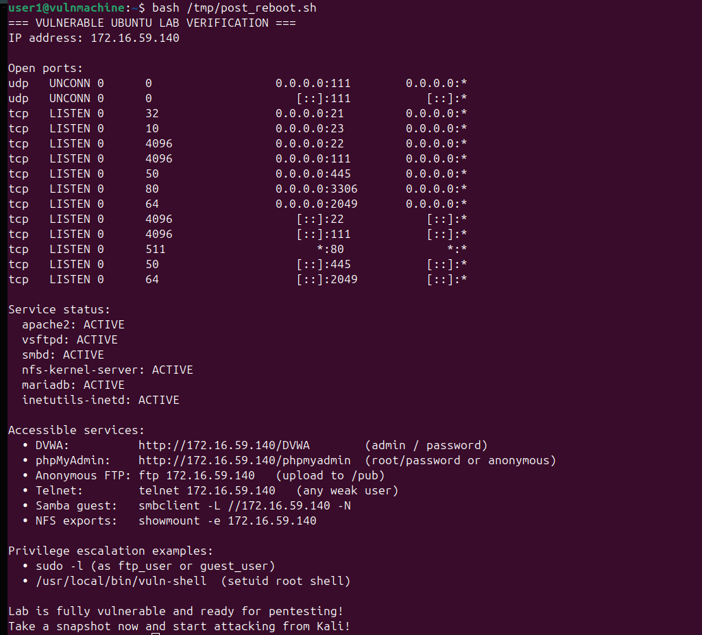 Building an extremely vulnerable Ubuntu 24 04 server lab bonus full PT with HexStrike — Step 5: Introduce Vulnerabilities Using Bash Script