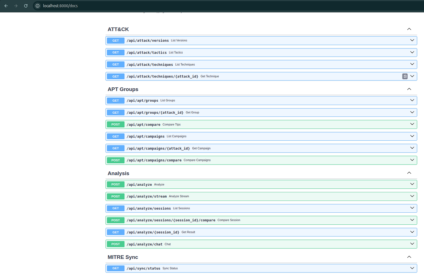 AdversaryGraph API docs — Swagger UI for headless access
