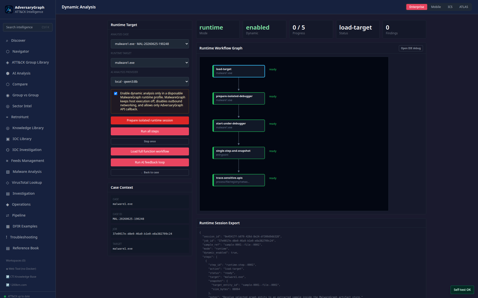 Dynamic Analysis runtime session
