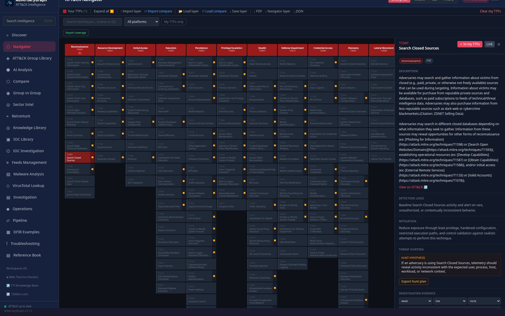AdversaryGraph ATT&CK Navigator matrix