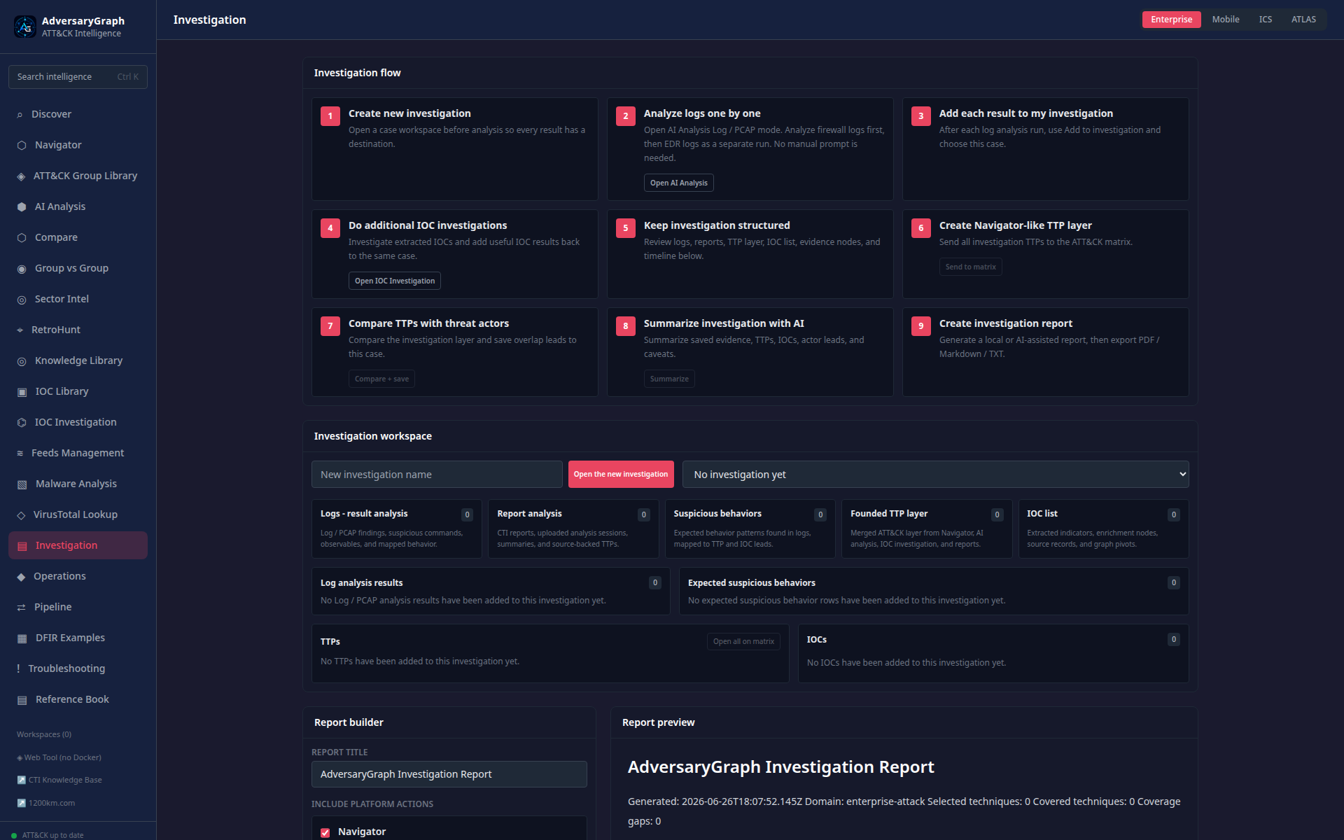 Investigation report generation workspace