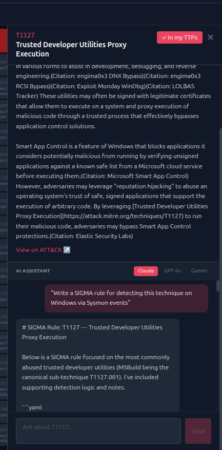 AI chat assistant for CTI investigation and ATTACK mapping questions
