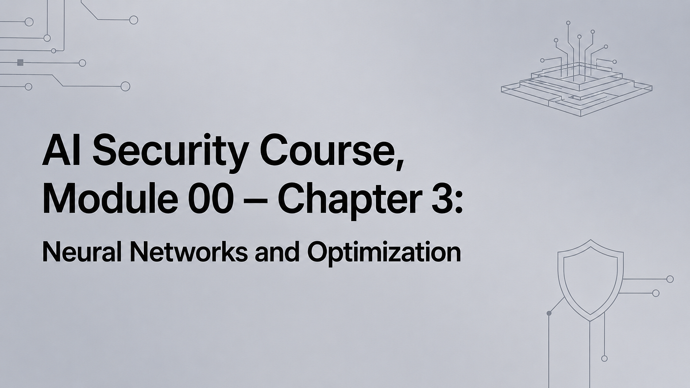 AI Security Course Chapter 3 cover: Neural Networks and Optimization for security practitioners
