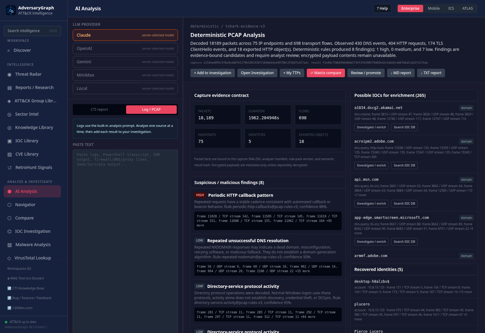 WarmCookie saved packet-analysis result and its evidence inventory.