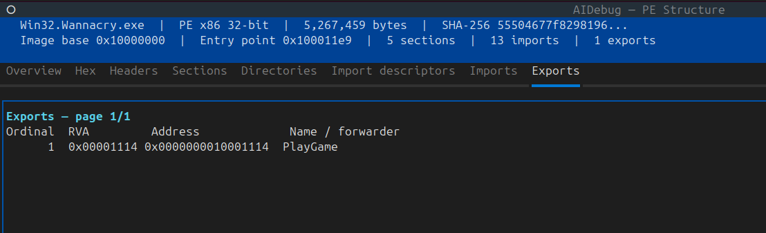 AIDebug exports, ordinals, RVAs, and forwarded symbols