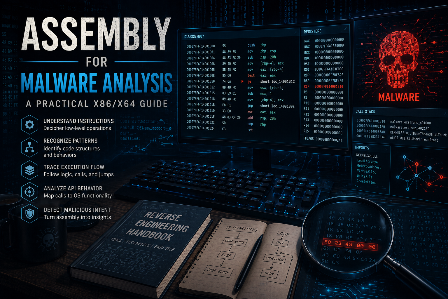 Assembly for Malware Analysis practical x86 and x64 reverse-engineering guide