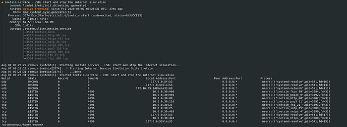 INetSim system service status and listening-service validation